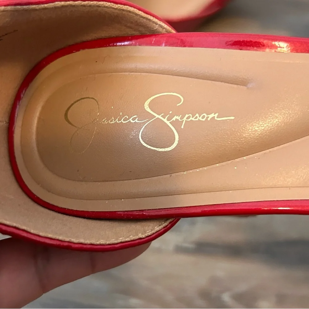 Jessica Simpson Red Patent Strap 3.5 inch Heels - Picture 9 of 9